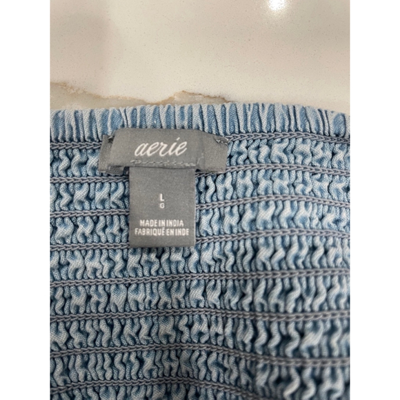 Aerie Knot Romper Blue Denim Chambray Womens Size L Beachy Coastal Resort - Picture 8 of 11